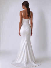 Cowl-Neck Draped Satin Mermaid Bridal Wedding Dress with Geometric Back