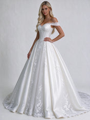 Off-the-Shoulder Lace Corset Ball Gown Wedding Dress
