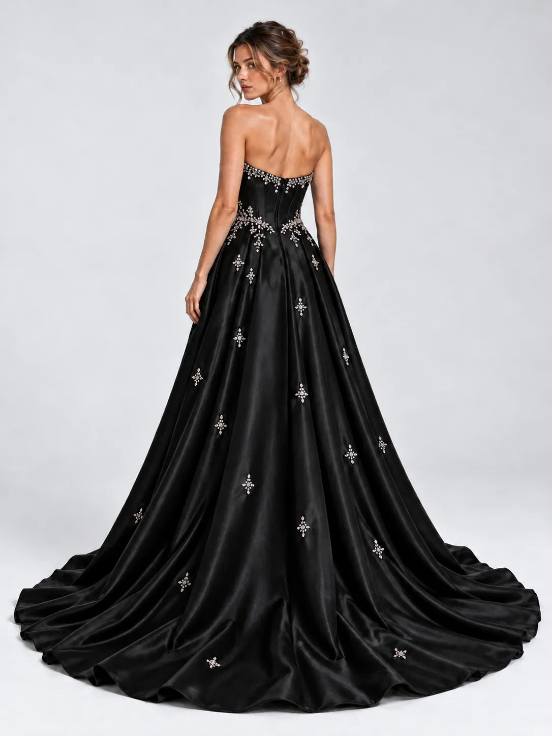 Strapless Crystal-Embellished Satin Ball Gown Wedding Dress