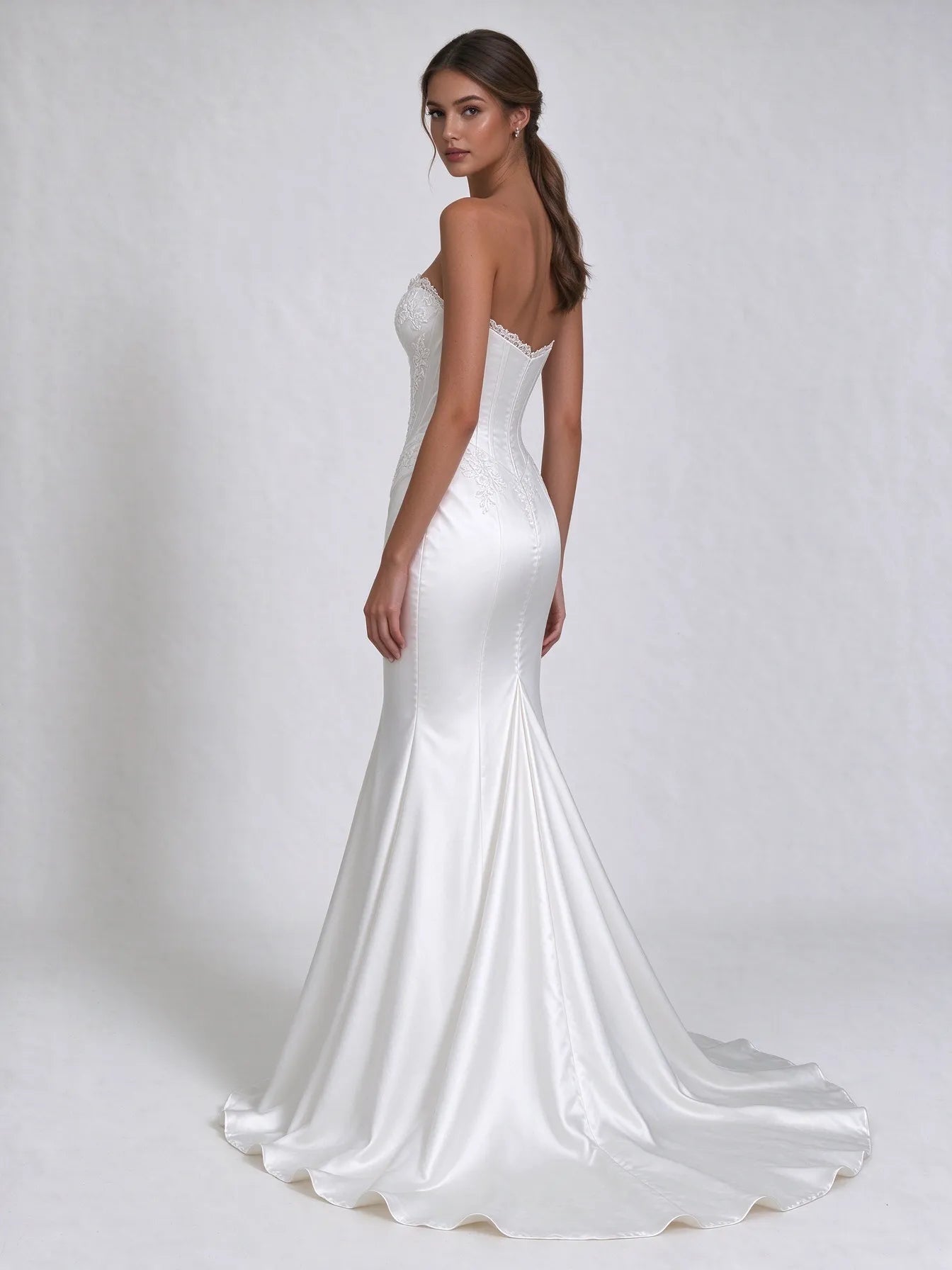 Strapless Embroidered Corset Satin Mermaid Bridal Wedding Dress