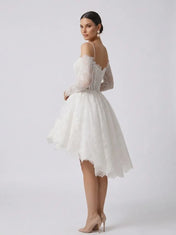 Off-the-Shoulder Lace Corset High-Low Short Wedding Dress