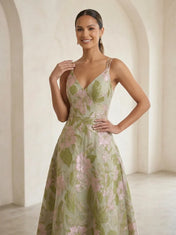 V-Neck Jacquard Double-Strap Long Mother Of The Bride Dresses