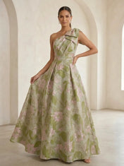 One-Shoulder Bow-Accented Jacquard Ball Gown Mother Of The Bride Dresses