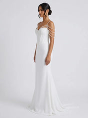 Pearl Chain Off-Shoulder Corset Crepe Sleeveless Mermaid Wedding Dress