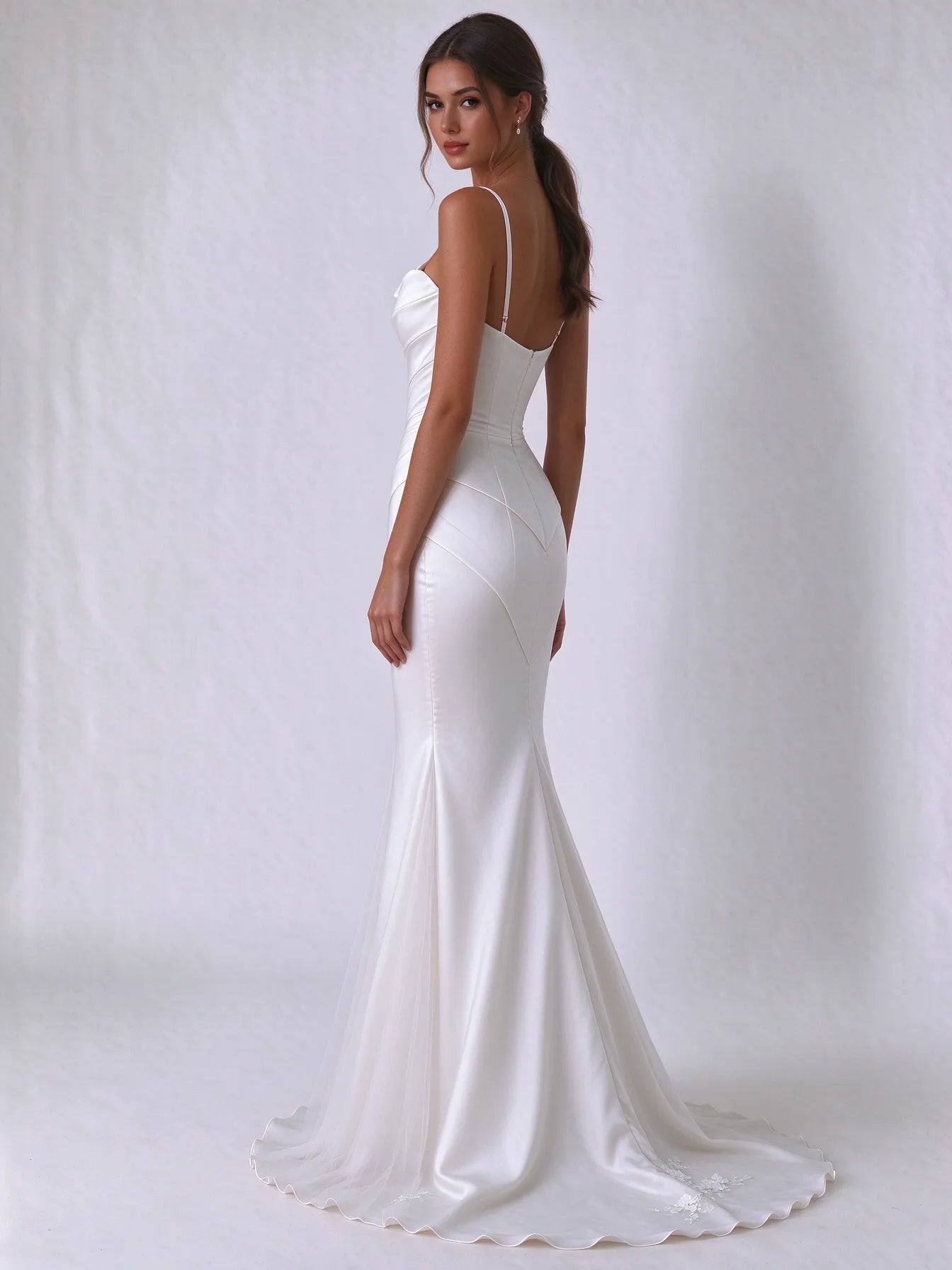 Cowl-Neck Draped Satin Mermaid Bridal Wedding Dress with Geometric Back