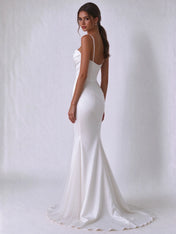 Cowl-Neck Draped Satin Mermaid Bridal Wedding Dress with Geometric Back