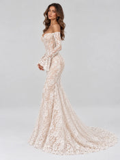 Off-the-Shoulder Long-Sleeve Lace Mermaid Wedding Dress