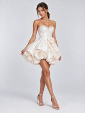 Strapless Beaded 3D Rose Mini Cocktail Wedding Dress