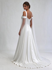 Wide Strap Cold Shoulder Satin A-Line Wedding Dress