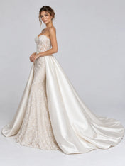 Strapless Lace Mermaid Wedding Dress with Detachable Satin Overskirt