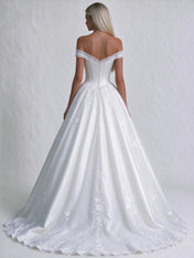 Off-the-Shoulder Lace Corset Ball Gown Wedding Dress