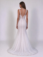 Sweetheart Straps Sheer Corset Lace Mermaid Wedding Dress with Sweep Train
