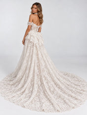 Off-the-Shoulder Lace Mermaid Wedding Dress with Detachable Overskirt and Choker