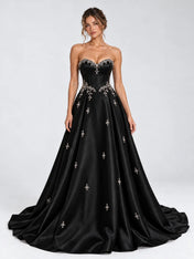 Strapless Crystal-Embellished Satin Ball Gown Wedding Dress