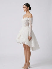 Off-the-Shoulder Lace Corset High-Low Short Wedding Dress