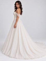 Off-the-Shoulder Lace Appliqué Ball Gown Wedding Dress