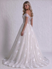 Off-the-Shoulder Sweetheart Lace Corset Tulle A-Line Wedding Dress with Lace-Up Back