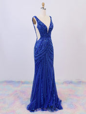 Plunging V-Neck Art Deco Sequin Mermaid Prom Dress