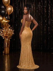 Strapless Sequin-Embellished Mermaid Prom Dress