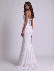 Strapless Sweetheart Lace Corset Mermaid Wedding Dress with Draped Hip Sash and Lace-Up Back