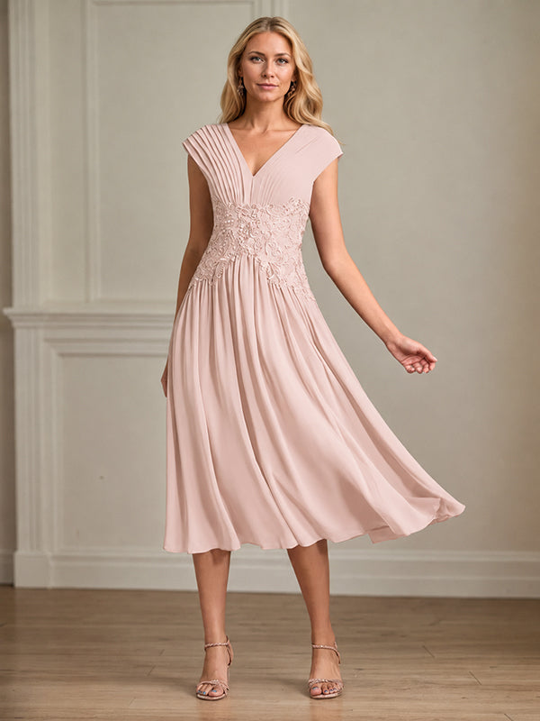A Line V Neck Sleeveless Chiffon Mother of the Bride Dress With Appliques