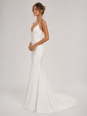Sleek V-Neck Satin Sheath Wedding Dress with Sweep Train
