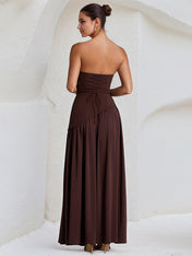 Elegant Mint Green Strapless Pleated Maxi Dress With Slit