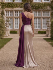Elegant One-shoulder Ruched Satin Sleeveless Evening Dress