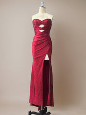 Hot Pink Mermaid Strapless Long Prom Dress with Beads