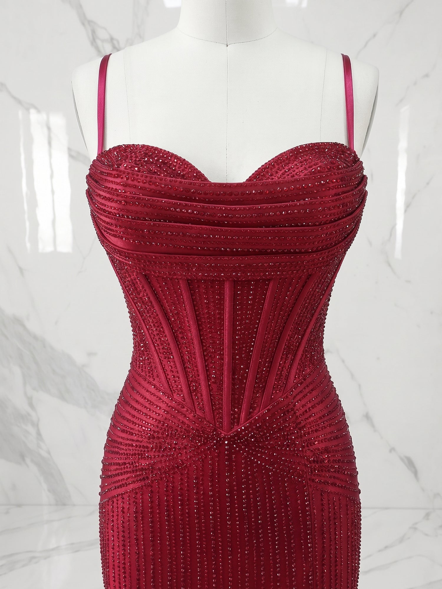 Sweetheart Beaded Corset Long Prom Dresses with Slit