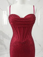 Sweetheart Beaded Corset Long Prom Dresses with Slit