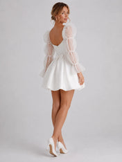 Romantic Sweetheart Short Wedding Dress with Puff Organza Long Sleeves and Back Bow