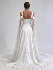 Wide Strap Cold Shoulder Satin A-Line Wedding Dress