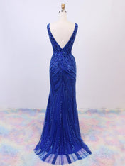 Plunging V-Neck Art Deco Sequin Mermaid Prom Dress
