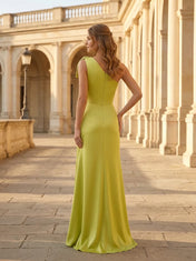 One-Shoulder Beaded Bow Satin Long Evening Dress