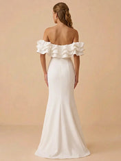 Off-the-Shoulder Ruffled Satin Mermaid Wedding Dress