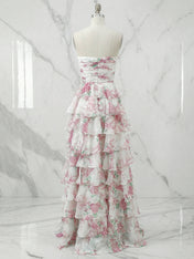 Floral Print Tiered Ruffle Prom Dress with Tie-Front Bow