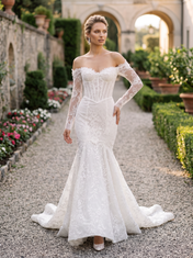 Off-the-Shoulder Long Lace Sleeve Corset Mermaid Wedding Dress