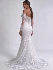 Off-the-Shoulder Long Sleeve Lace Corset Mermaid Bridal Gown