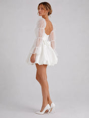 Romantic Sweetheart Short Wedding Dress with Puff Organza Long Sleeves and Back Bow