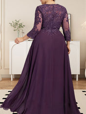 A-line Scoop Floor-Length Lace Chiffon Mother of the Bride Dress With Sequins