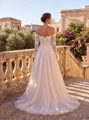 Off-the-Shoulder Floral Lace Corset Sparkle Tulle A-Line Wedding Dress