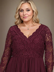 A-line V-Neck Asymmetrical Lace Chiffon Mother of the Bride Dress