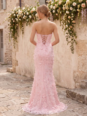 Strapless Sweetheart 3D Floral Lace Mermaid Evening Gown Prom Dress