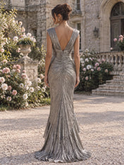 Deep V-Neck Metallic Tiered Ruffle Mermaid Evening Dress