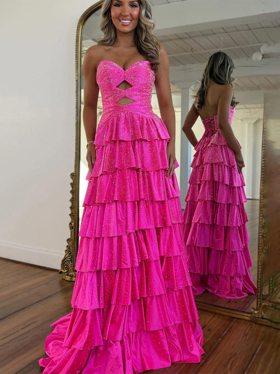 A Line Strapless Sweetheart Long Prom Dress with Keyhole