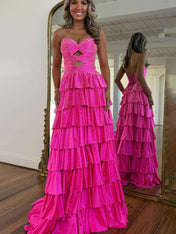 A Line Strapless Sweetheart Long Prom Dress with Keyhole