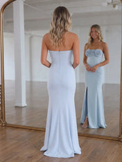 Strapless Rosette-Embellished Mermaid Prom Dress with High Slit