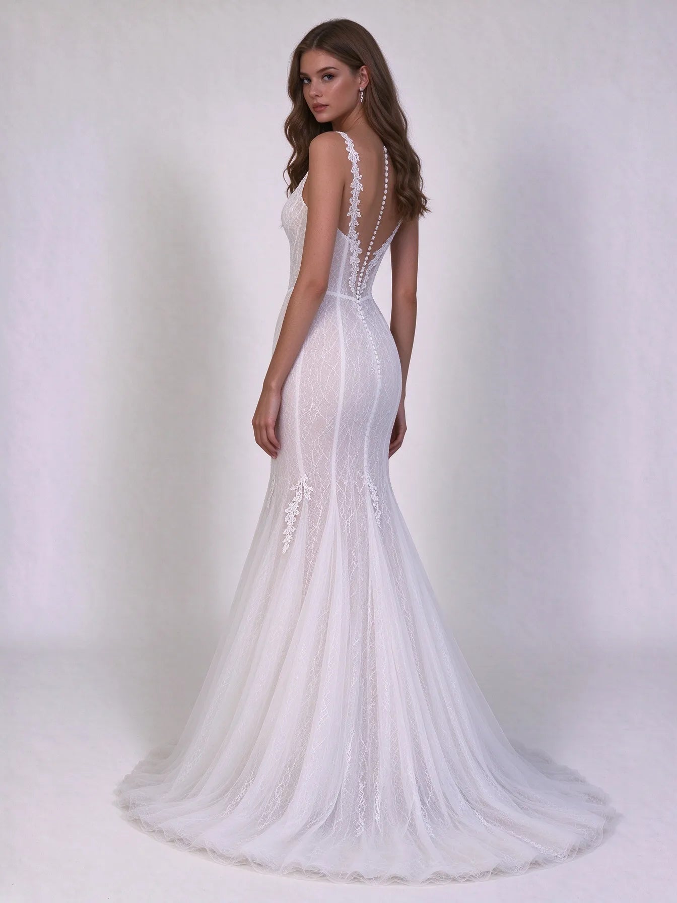 Sweetheart Straps Sheer Corset Lace Mermaid Wedding Dress with Sweep Train