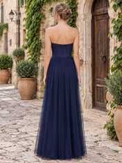 Strapless Bow-Embellished Tulle A-Line Evening Dress